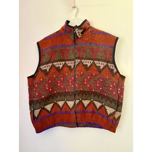Vintage 90’s Cool Collection Orange Brown Zig Zag Soft Zip Up Sweater Vest XXL - Picture 1 of 4